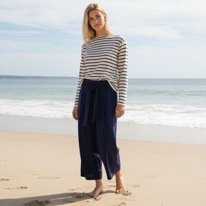 Joules Navy Cropped Palazzo Pants Belted Size 8